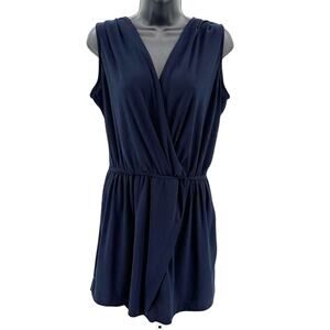 Emma & Michele Romper WMNS S Blue Sleeveless Faux Wrap V-Neck Wide Leg Stretchy